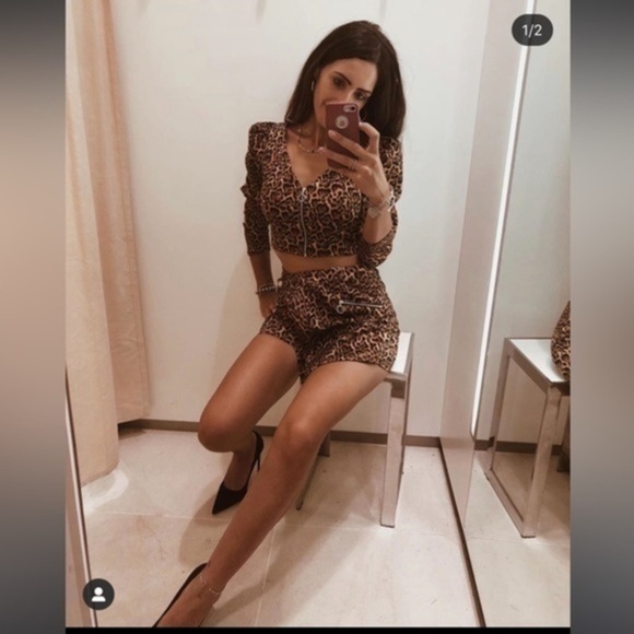 ZARA leopard animal print Skort 5899/180 - Picture 3 of 11